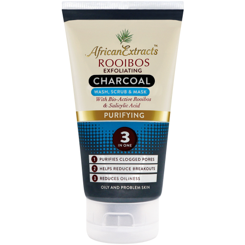 african-extracts-rooibos-purifying-exfoliating-charcoal-wash-scrub-mask-3-in-1-1.jpg African Extracts Rooibos Purifying Exfoliating Charcoal Wash, Scrub & Mask 3 in 1- 150ml - Image 1