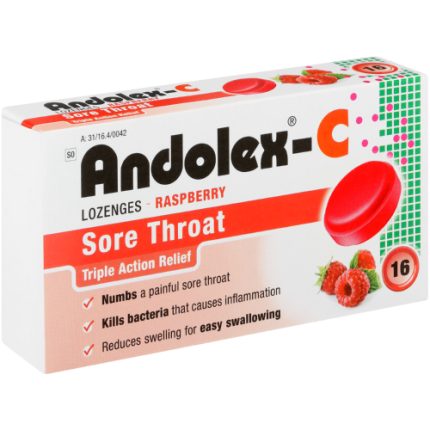 Andolex-C Sore Throat Triple Action Lozenges Raspberry  Flavour - 16