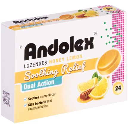 Andolex Soothing Relief Dual Action Lozenges Honey-Lemon Flavour - 24
