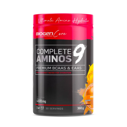 BIOGEN Core Complete Aminos 9 Premium BCAAS & EAAS Powder Orange Flavour - 360g