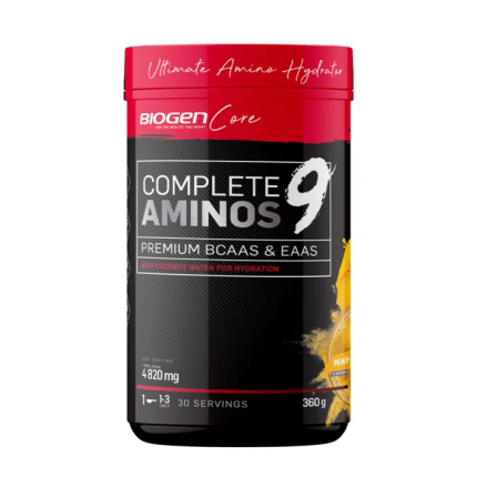 BIOGEN Core Complete Aminos 9 Premium BCAAS & EAAS Powder Peach Flavour - 360g