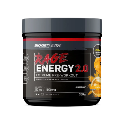 BIOGEN Edge Rage Energy 2,0 Extreme Pre-Workout High Potency Drink Powder Tropical Flavour - 360g