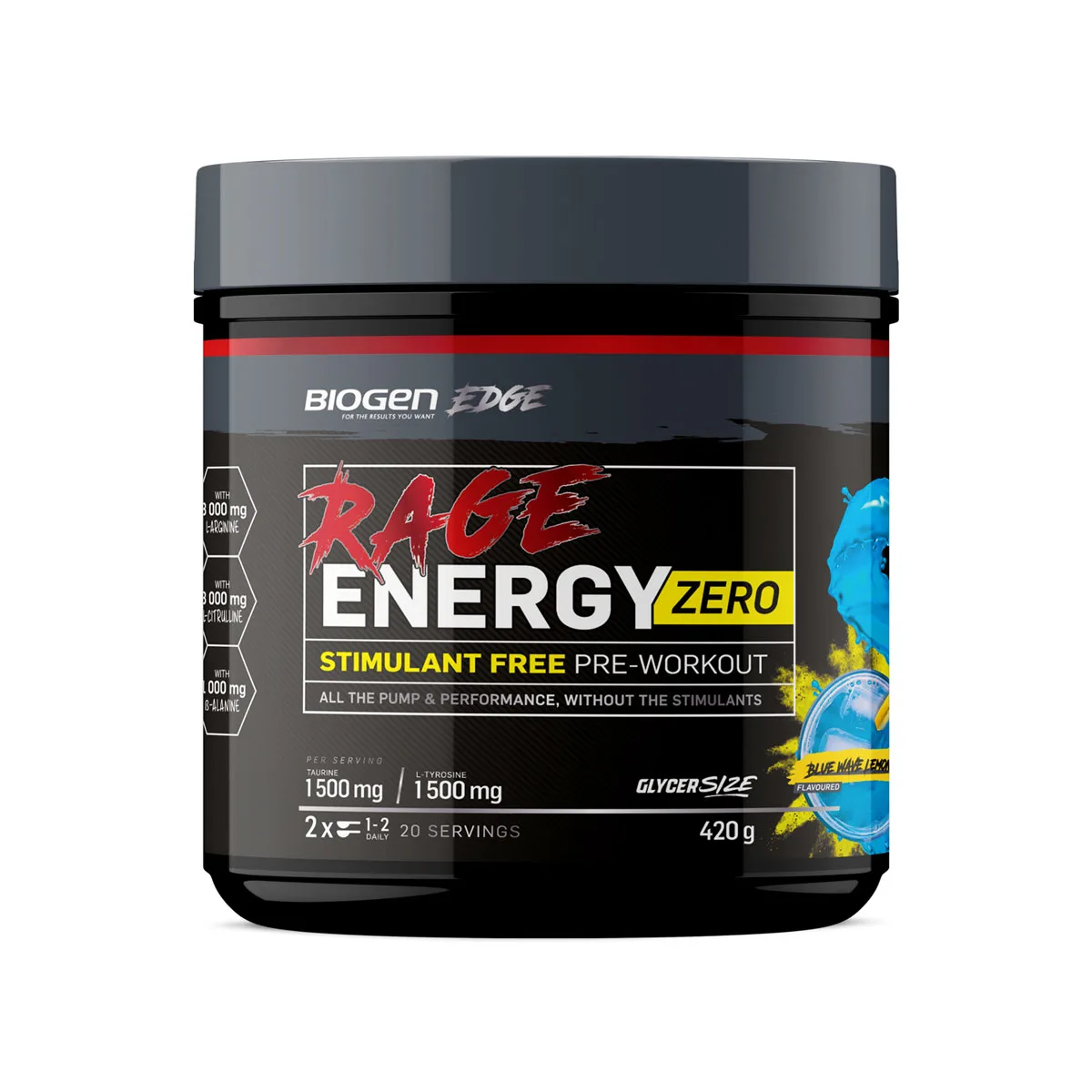 biogen-edge-rage-energy-zero-stimulant-free-pre-workout-powder-blue-wave-lemon-f.png BIOGEN Edge Rage Energy Zero Stimulant Free Pre-Workout Powder Blue Wave Lemon Flavour - 420g - Image 1