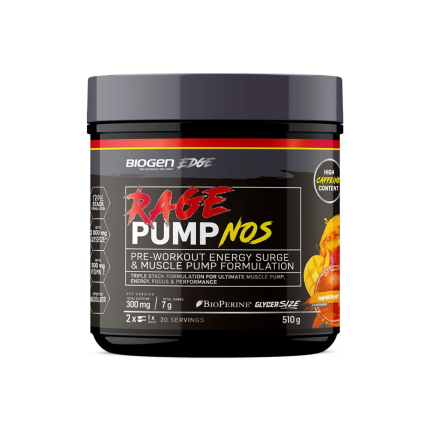 BIOGEN Edge Rage Pump NOS Pre-workout Energy Surge Powder Mango-Orange Flavour - 510g