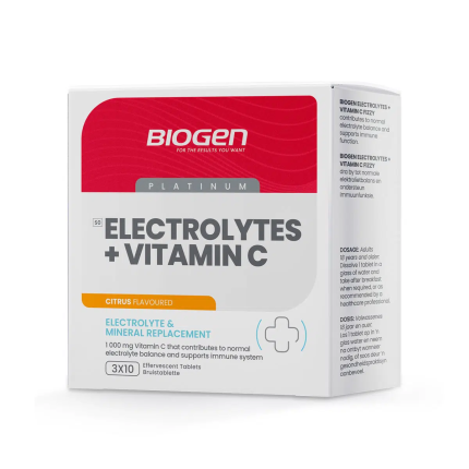 BIOGEN Electrolytes + Vitamin C Electrolyte & Mineral Replacement Effervescent Tablets Citrus Flavour - 30