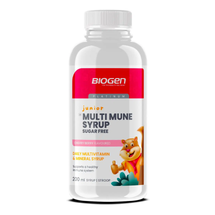 BIOGEN Multi Mune Junior Syrup Sugar Free Multivitamin & Mineral Syrup Cherry Berry Flavour - 200 ml