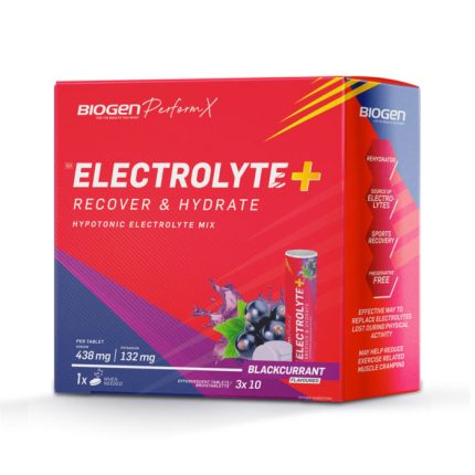 BIOGEN Perform X Electrolyte+ Recover & Hydrate Hypotonic Electrolyte Mix Effervescent Tablets Blackcurrant Flavour - 30