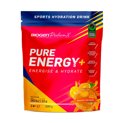 BIOGEN Perform X Pure Energy+ Energise & Hydrate Sports Hydration Drink Mango-Orange Flavour - 500g