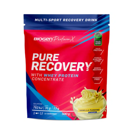 BIOGEN Perform X Pure Recovery with Whey Protein Concentrate Multi-Sport Recovery Drink Vanilla Pudding Flavour - 500g