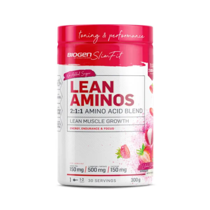 BIOGEN SlimFit Lean Aminos 2:1:1 Amino Acid Blend Lean Muscle Growth Powder Litchi Strawberry Flavour - 300g