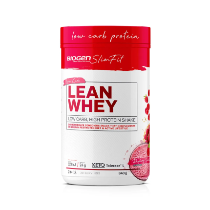 BIOGEN SlimFit Lean Whey Low Carb High Protein Shake Powder Raspberry Flavour - 640g