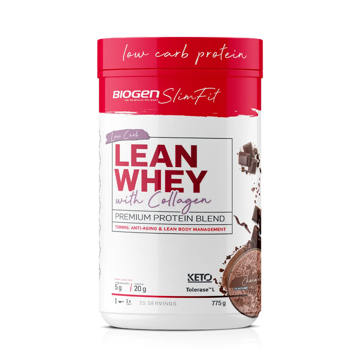 biogen-slimfit-lean-whey-with-collagen-premium-protein-blend-powder-chocolate-fl.png BIOGEN SlimFit Lean Whey with Collagen Premium Protein Blend Powder Chocolate Flavour - 775g - Image 1