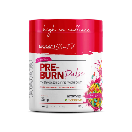 BIOGEN SlimFit Pre-Burn Pulse Thermogenic Pre-Workout Powder Sour Worms Flavour - 180g