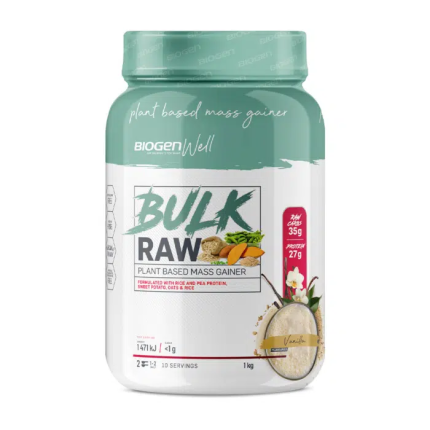 BIOGEN Well Bulk Raw Plant Based Mass Gainer Powder Vanilla Flavour - 1kg