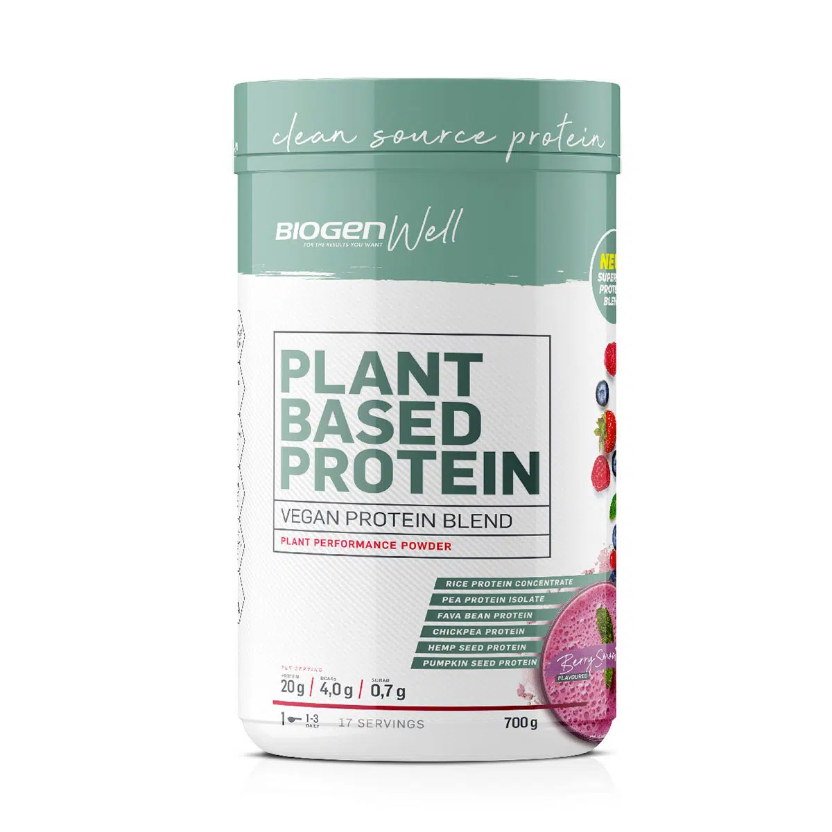 biogen-well-plant-based-protein-vegan-protein-blend-powder-berry-smoothie-flavou.png BIOGEN Well Plant Based Protein Vegan Protein Blend Powder Berry Smoothie Flavour - 700g - Image 1