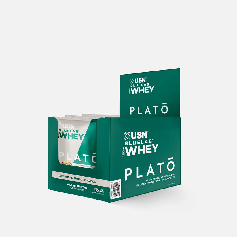 usn-bluelab-100-whey-plato-protein-blend-isolate-sachets-caribbean-mocha-flavour.jpg USN Bluelab 100% Whey Plato Protein Blend Isolate Sachets Caribbean Mocha Flavour - 15 x 32g sachets - Image 1