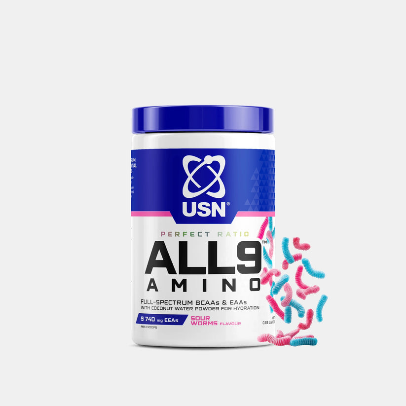 usn-perfect-ratio-all9-amino-supplement-sour-worms-flavour-390g.jpg USN Perfect Ratio ALL9? Amino Supplement Sour Worms Flavour - 390g - Image 1