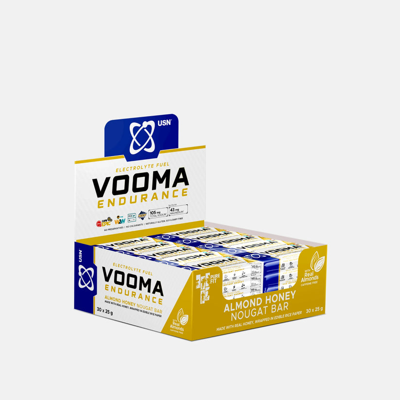 usn-vooma-electrolyte-fuel-endurance-nougat-bar-almonnd-honey-flavour-30-x-25g.jpg USN VOOMA Electrolyte Fuel Endurance Nougat Bar Almonnd Honey Flavour - 30 x 25g - Image 1