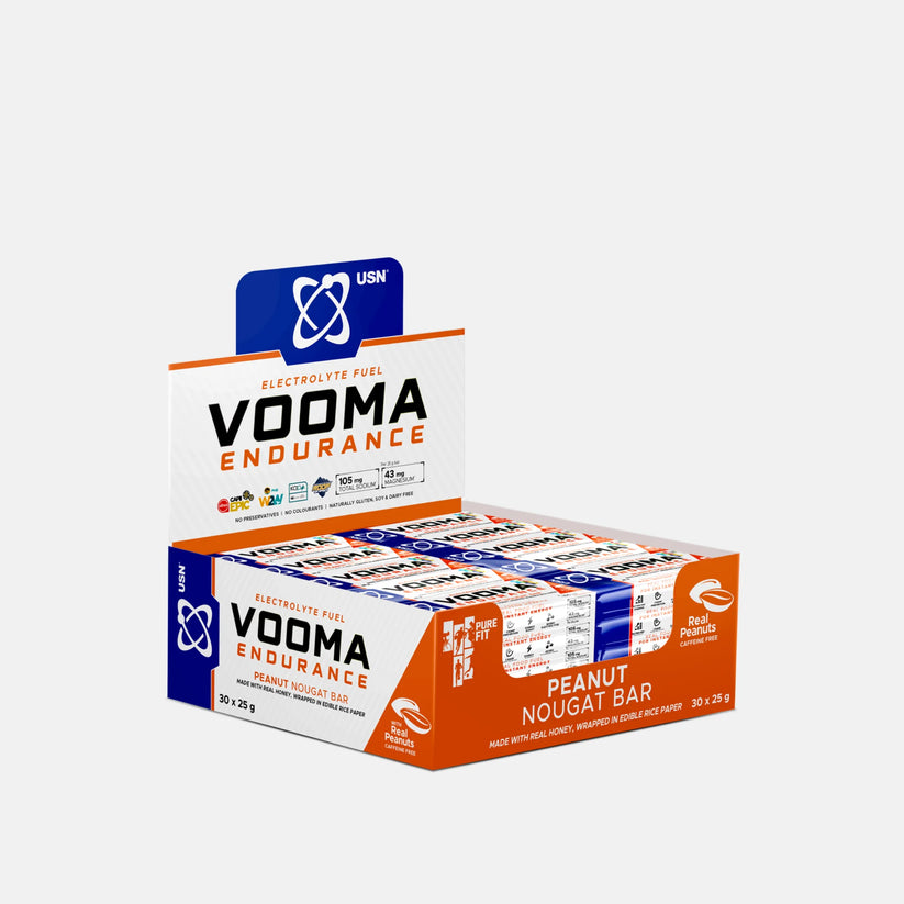 usn-vooma-electrolyte-fuel-endurance-nougat-bar-peanut-flavour-30-x-25g.jpg USN VOOMA Electrolyte Fuel Endurance Nougat Bar Peanut Flavour - 30 x 25g - Image 1