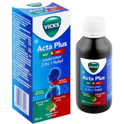 Vicks Acta Plus Wet + Dry 2-in-1 Relief Cough Syrup - 100ml