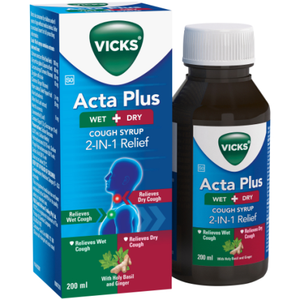 Vicks Acta Plus Wet + Dry 2-in-1 Relief Cough Syrup - 200ml