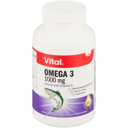 Vital Omega 3 1 000mg Fish Oil with Vitamin D Softgel Capsules - 90