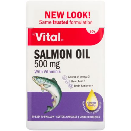Vital Salmon Oil 500mg with Vitamin Softgel Capsules - 60