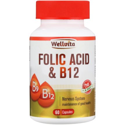 Wellvita Folic Acid & B12 Nervous System Health Supplement Capsules - 60