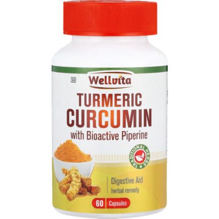 Wellvita Turmeric Curcumin with Bioactive Piperine Digestive Aid Herbal Remedy Capsules - 60